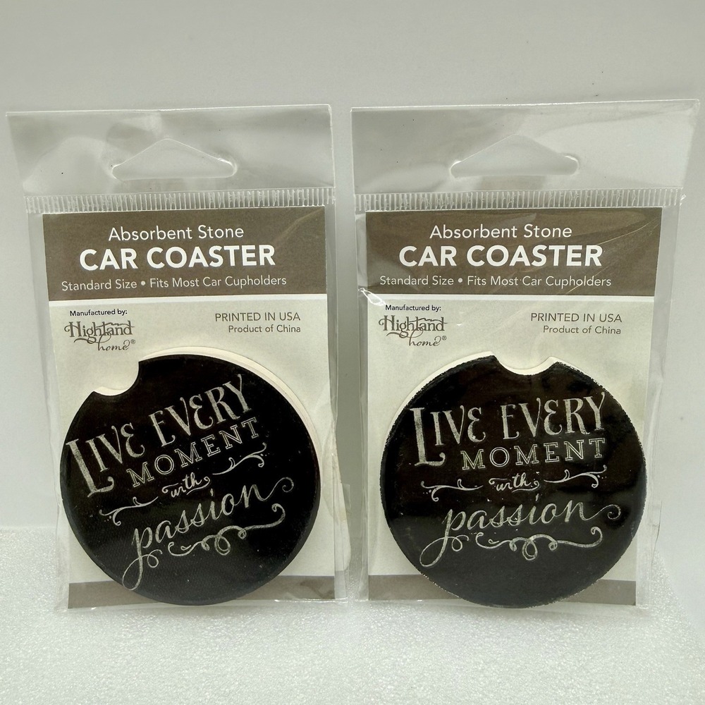 Highland Home Absorbent Stone Car Coasters Live Every Moment With Passion 2 Lot